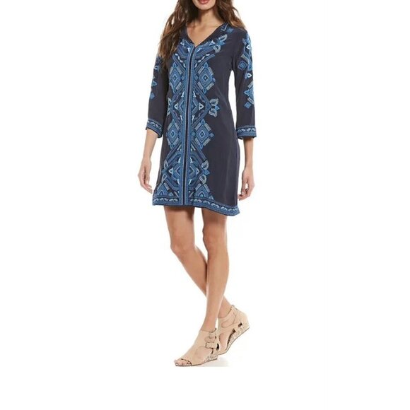 SIGRID Olsen Signature Womens Blue Combo Beaded Embroidered Dress Sz 6 - Picture 1 of 9